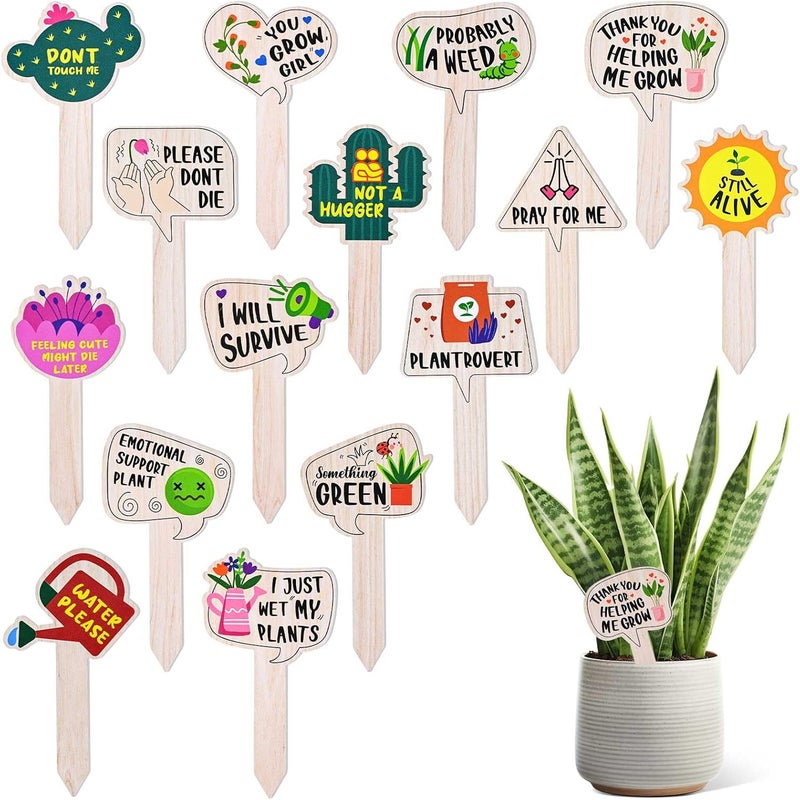 JUYRLE Funny Plant Labels - 15 Pack Garden Markers for Succulent Flowers, Greenery, Seedling Plants - Waterproof, Outdoor/Indoor Patio Tags, Garden Stakes - Image 1